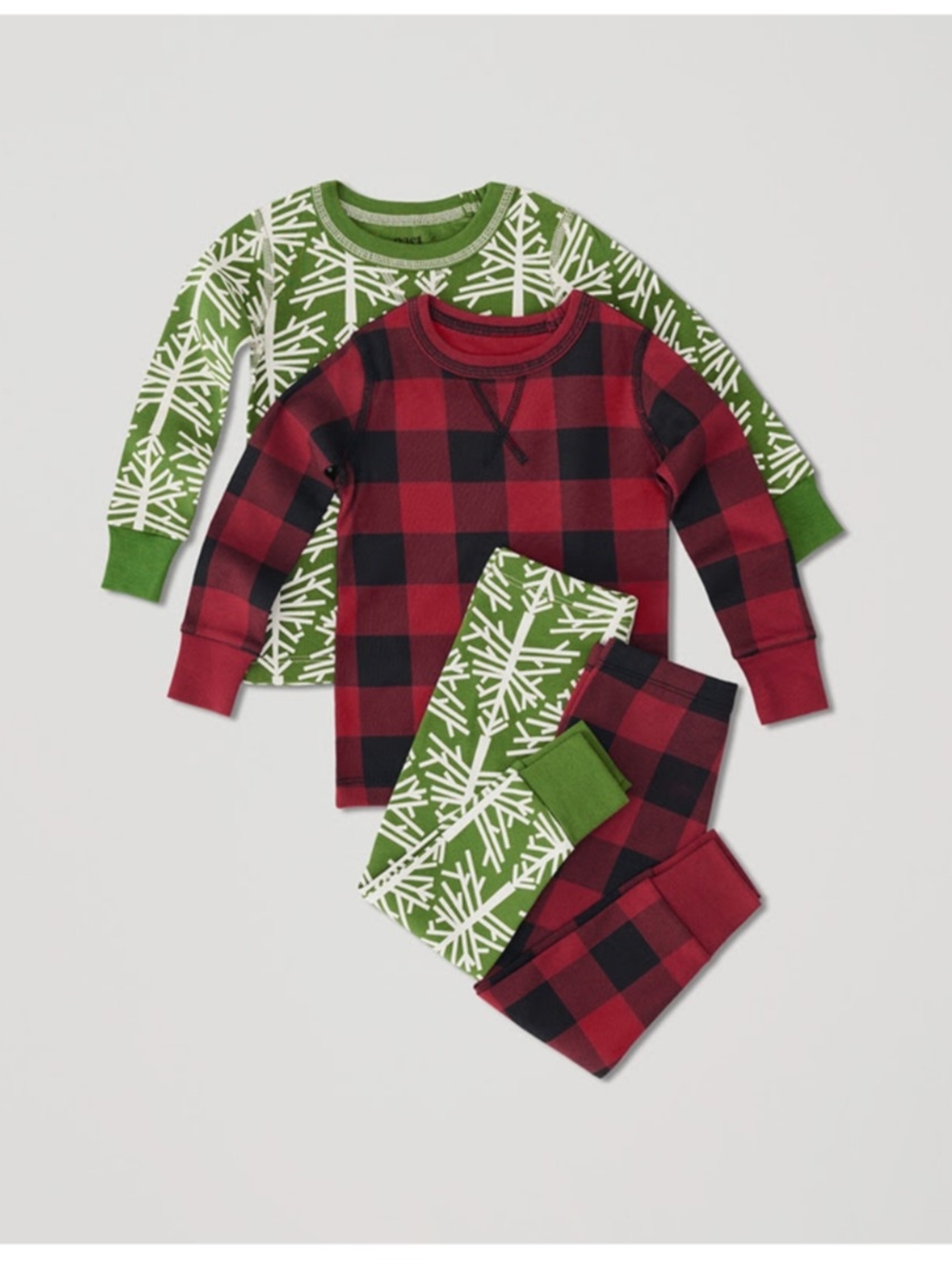 Pact Organic Kids Red Buffalo Plaid and Green Snowflake 2-Pack Pajama Set nwt 7